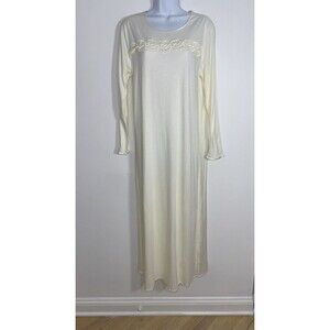 Hanro of Switzerland Pale Yellow Cotton Nightgown Lace Midi Maxi Women X-Small